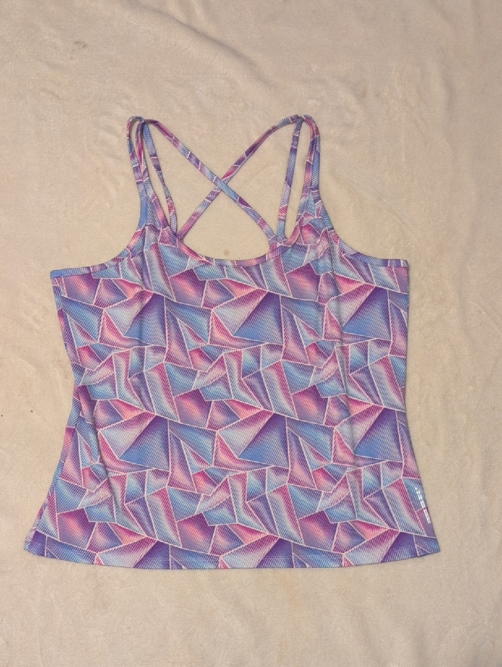 PBX Pro Woman's Geometric Print Crisscross Active Tank Size Large Pink Purple